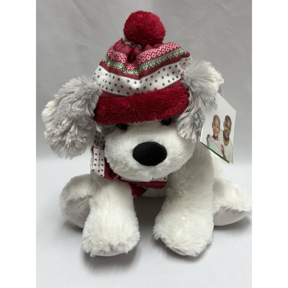 New Hugging International Plush Dog Hat Scarf St Jude White Red